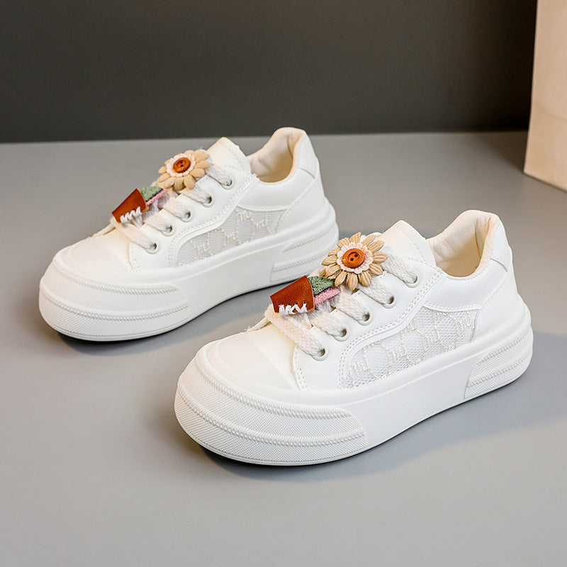 Damen modische Plateau Sneakers mit floralen Applikationen EB