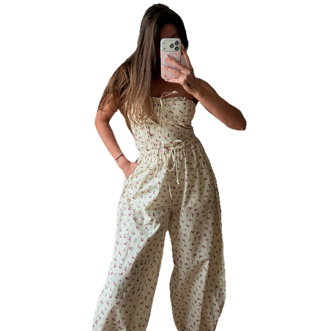 Damen Jumpsuit mit verspieltem Blumenmuster und elastischem Taillenzug EB