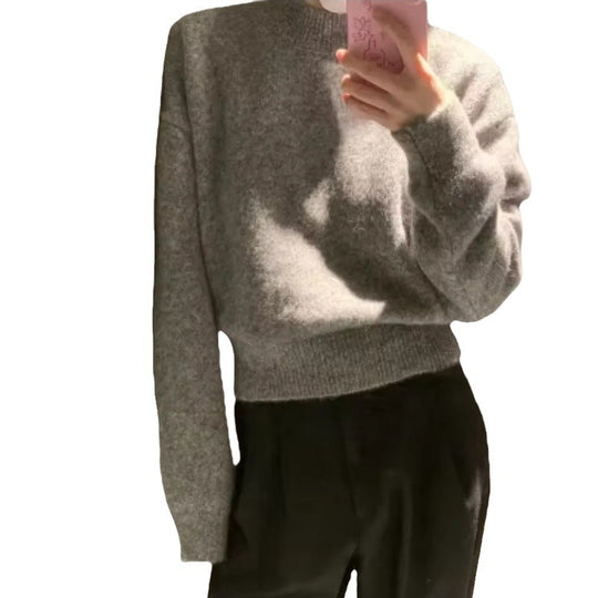 Damen lockerer Strickpullover mit Rundhalsausschnitt und weichem Material EB