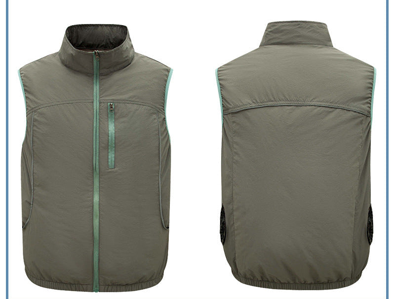 Herren nan leichte winddichte Outdoor-Weste mit hoher Kragen, Brusttasche und seitlichen Reißverschlusstaschen R&B