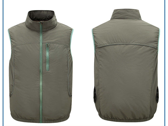 Herren nan leichte winddichte Outdoor-Weste mit hoher Kragen, Brusttasche und seitlichen Reißverschlusstaschen R&B