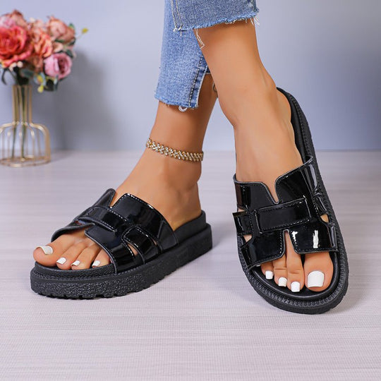 Damen Modische Komfort-Sandalen mit glänzenden Akzenten EB