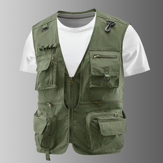 Herren Multifunktionale Outdoor-Utilityweste mit zahlreichen Reißverschlusstaschen, D-Ring und Karabiner EB