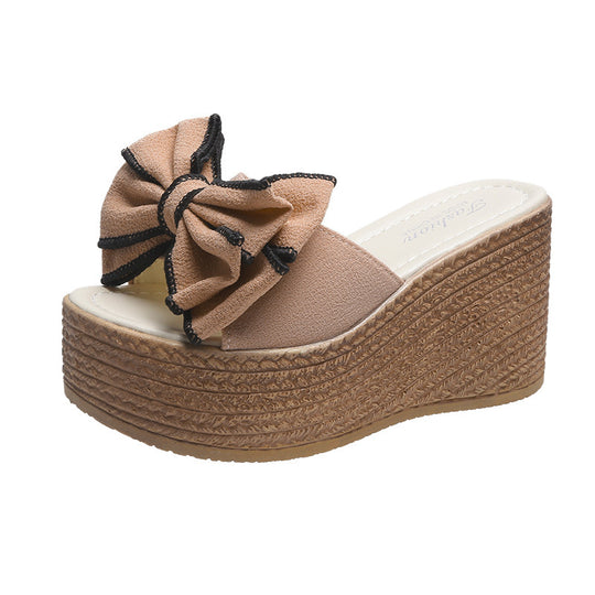 Damen Wedge-Pantoletten mit modischer Schleifen-Applikation und rutschfester Sohle EB