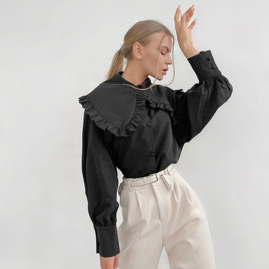 Damen Elegante Bluse mit dekorativem Volantkragen und Puffärmeln EB
