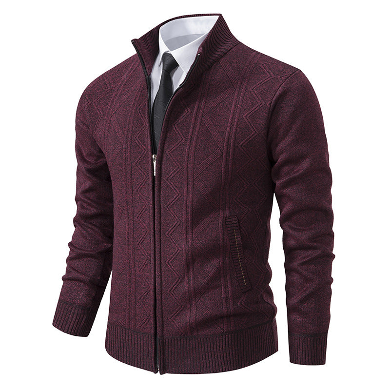 Herren nan Strickjacke mit Reißverschluss, Stehkragen und strukturierter Zopfmuster-Optik EB