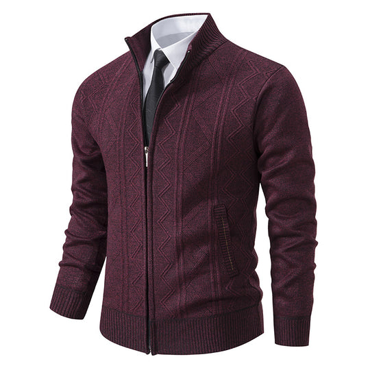 Herren nan Strickjacke mit Reißverschluss, Stehkragen und strukturierter Zopfmuster-Optik EB