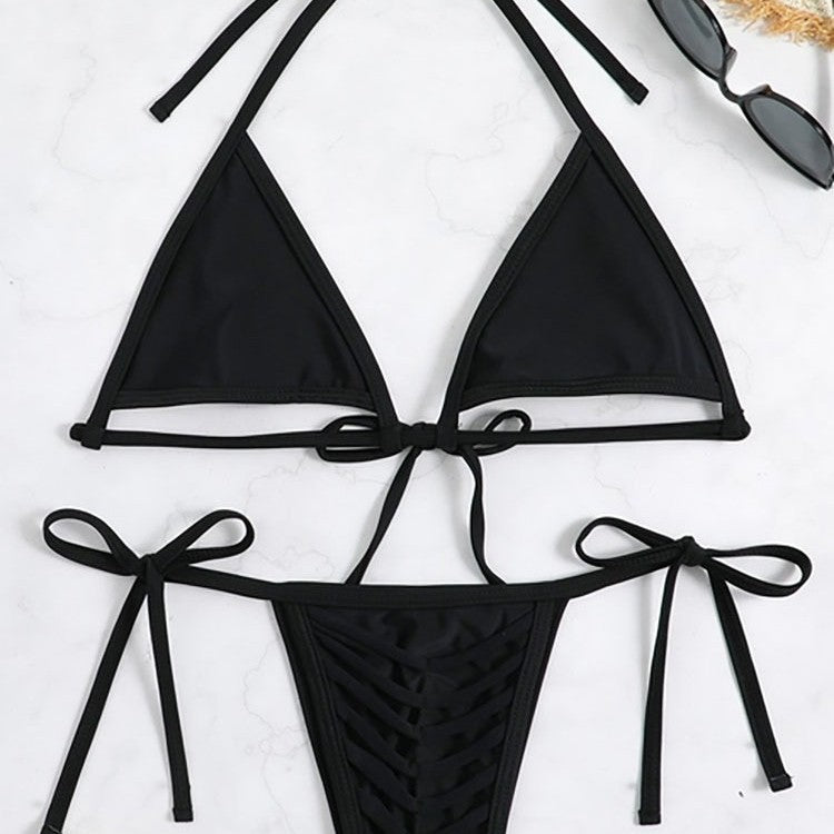 Damen Triangel-Bikini-Set mit geflochtenem Höschen und verstellbaren Trägern EB