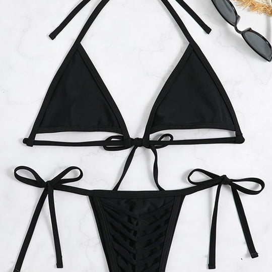Damen Triangel-Bikini-Set mit geflochtenem Höschen und verstellbaren Trägern EB