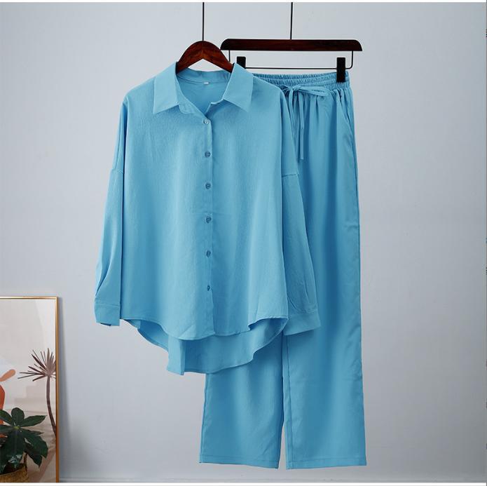Damen nan lockeres zweiteiliges Lounge-Set mit Oversize-Hemd und elastischer Bundhose EB