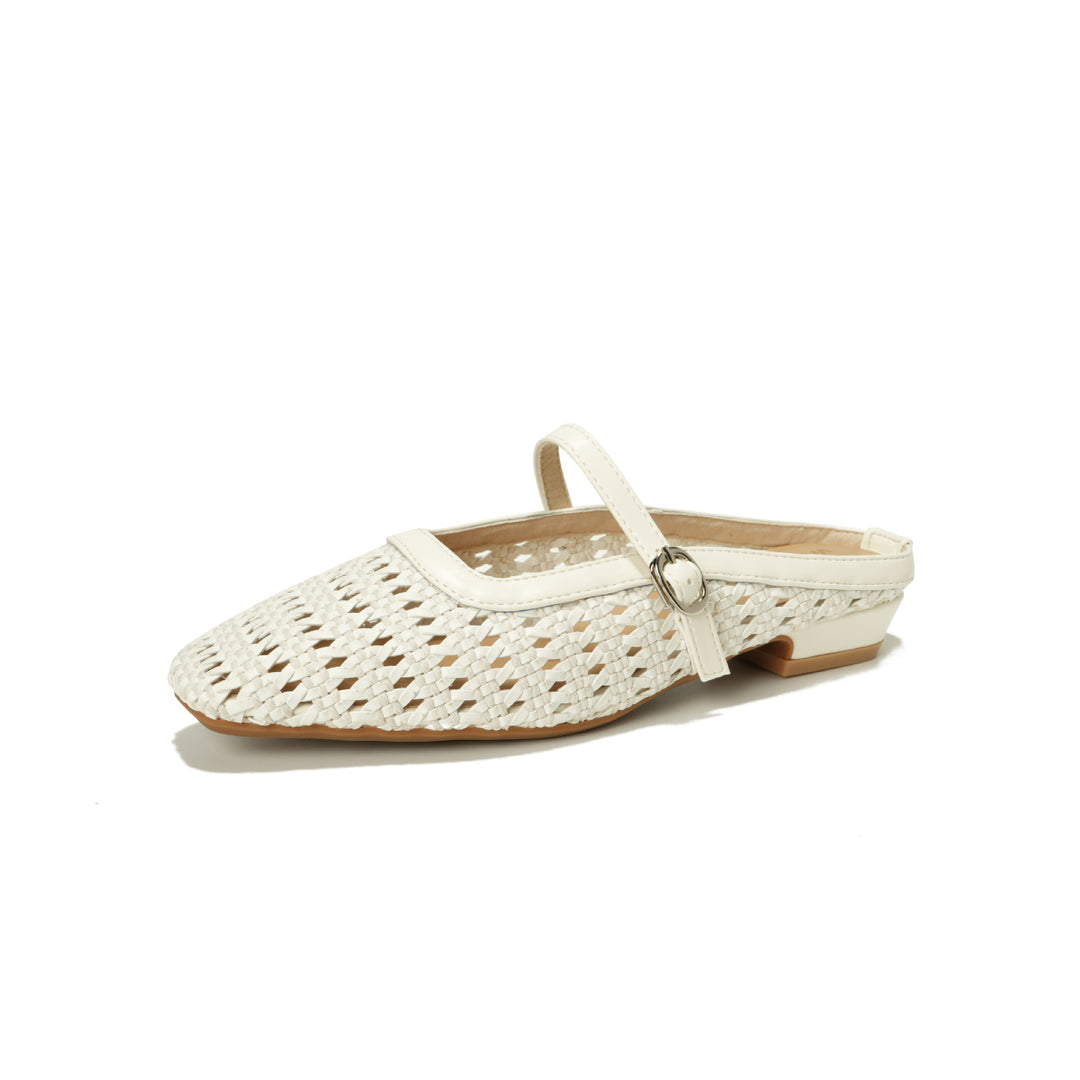Damen elegante Mules mit geflochtenem Design und verstellbarem Riemen EB