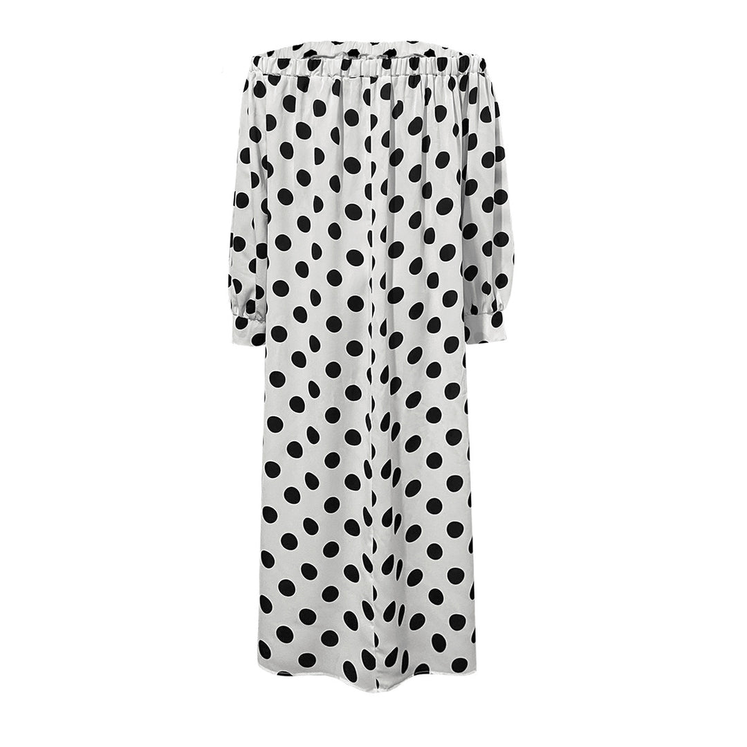 Damen Off-Shoulder Maxikleid mit Polka-Dots und elastischem Bund EB