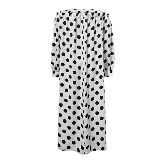 Damen Off-Shoulder Maxikleid mit Polka-Dots und elastischem Bund EB