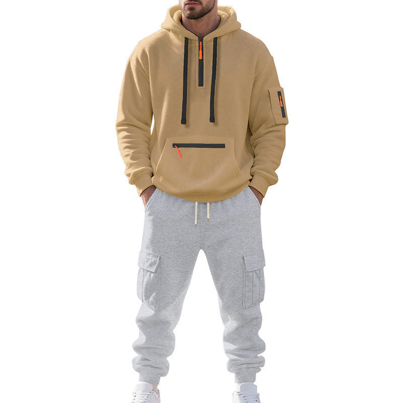 Herren Zweiteiliger Performance-Jogginganzug mit Kapuzen-Hoodie, wasserabweisenden Reißverschlüssen und Cargo-Jogger EB