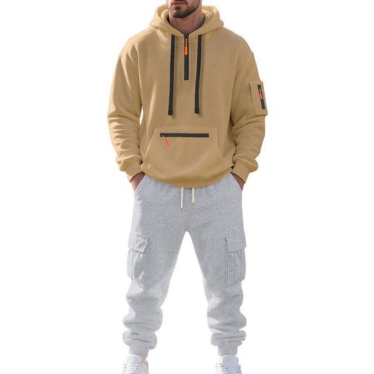 Herren Zweiteiliger Performance-Jogginganzug mit Kapuzen-Hoodie, wasserabweisenden Reißverschlüssen und Cargo-Jogger EB