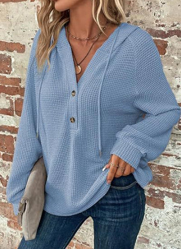Damen lässiger Kapuzenpullover mit Knopfdetails und strukturiertem Gewebe EB