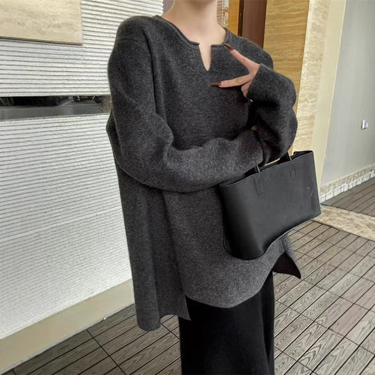 Damen eleganter Pullover mit V-Ausschnitt und langen Ärmeln EB