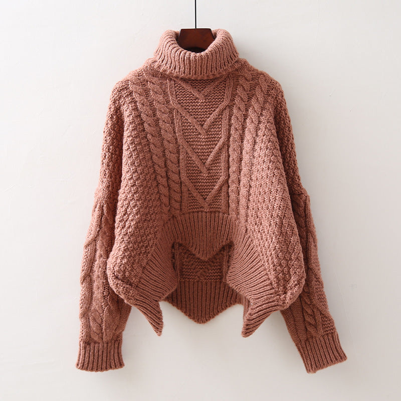 Damen Großer Pullover mit Hohem Kragen und Strickmuster EB