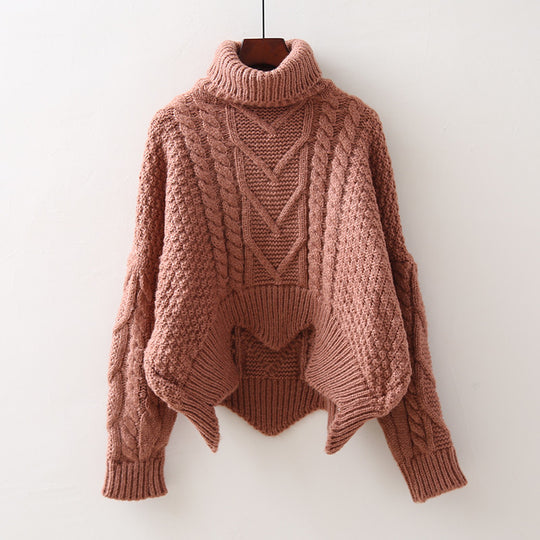Damen Großer Pullover mit Hohem Kragen und Strickmuster EB