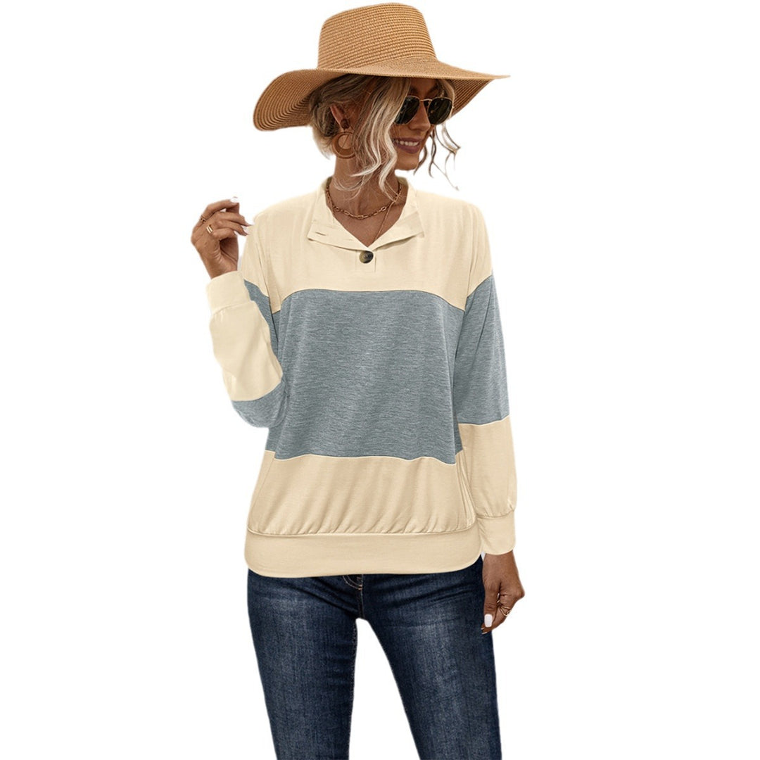 Damen lässiger Pullover mit stilvollem Kragen und Knopfdetail EB