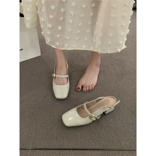 Damen Slingback-Pumps mit breitem Blockabsatz und dekorativem Schnallenakzent EB