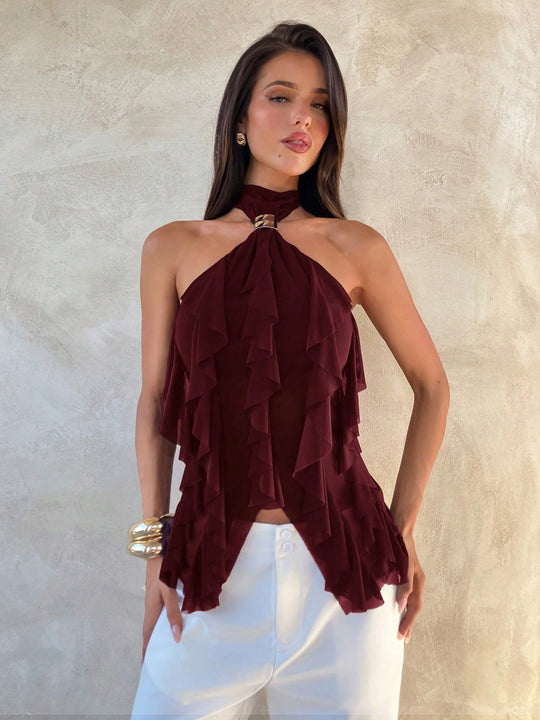 Damen Top mit asymmetrischem Schnitt und dekorativen Rüschen EB