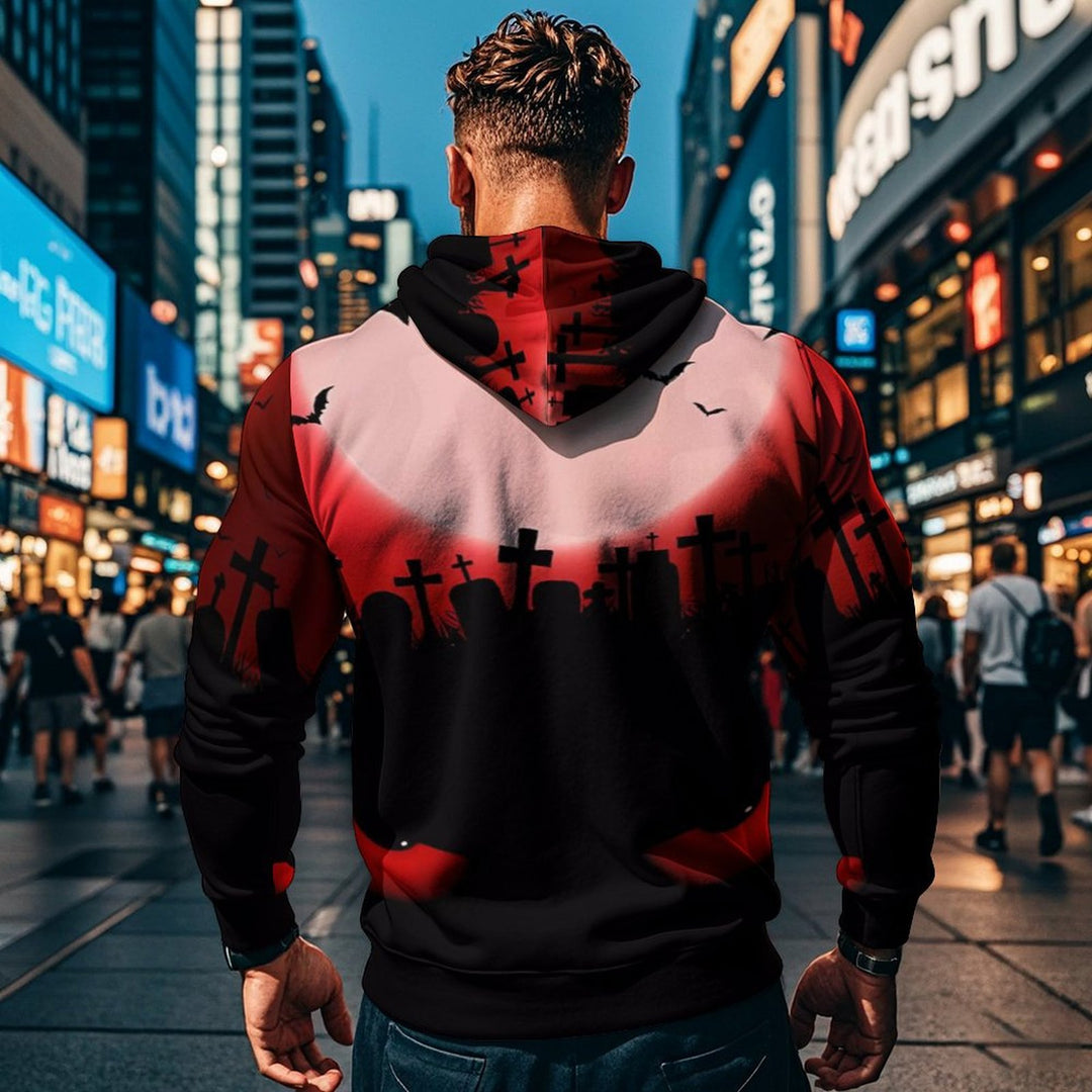 Herren Kapuzensweater mit kreativen Halloween-Motiv und lockerer Passform EB