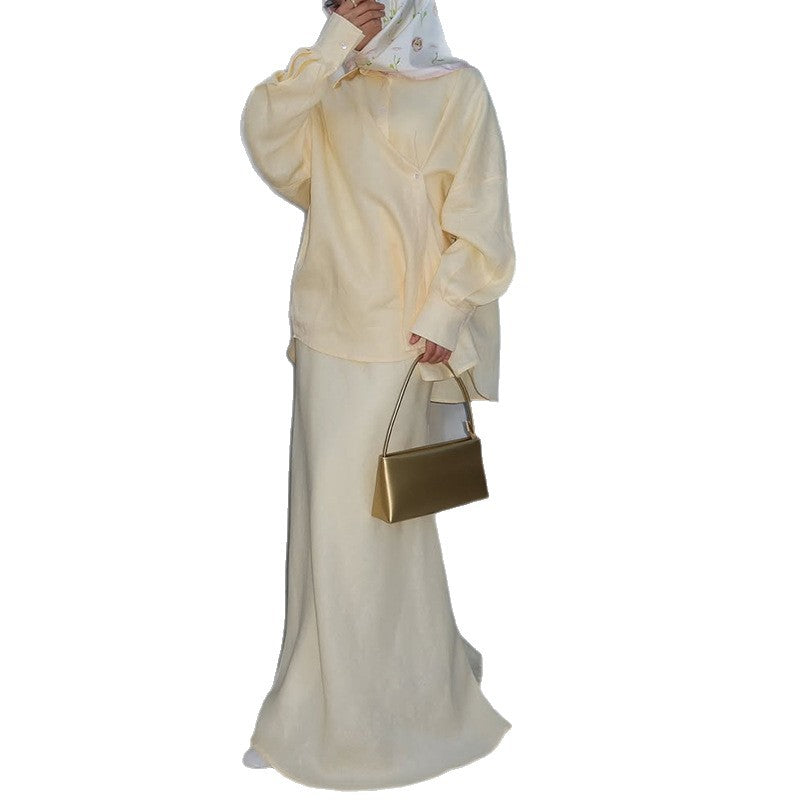 Damen Elegantes Leinen-Dress mit luftiger Bluse und Maxirock EB