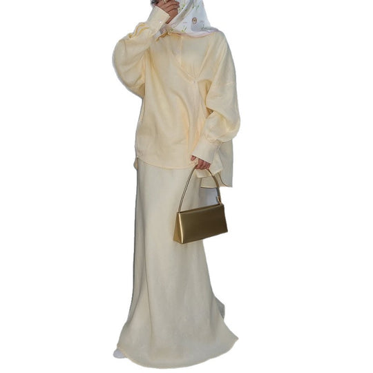 Damen Elegantes Leinen-Dress mit luftiger Bluse und Maxirock EB