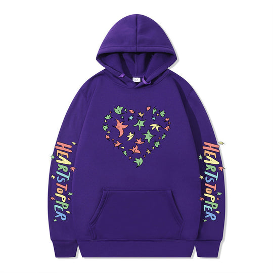 Damen Kapuzenpullover mit kreativem Herz- und Blattmotiv EB
