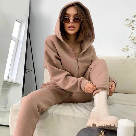 Damen nan weiches Reißverschluss-Hoodie und taillierte Komfort-Jogginghose Set mit innenliegendem Fleece EB