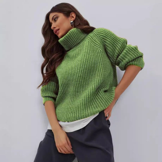 Damen Strickpullover mit hohem Kragen und strukturierter Maschenoberfläche EB