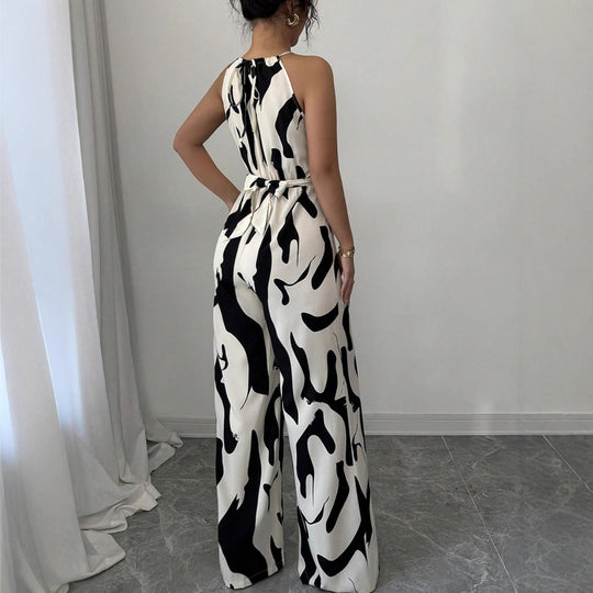 Damen Modischer Jumpsuit mit Spaghettiträgern und weitem Bein EB