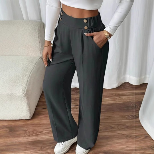 Damen Klassische weite Hose mit Knopfleiste und Taschen EB