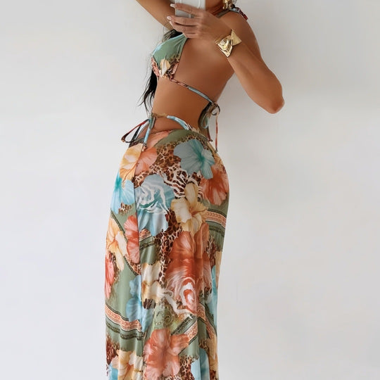 Damen Maxi-Badeanzug mit floralem Design und modischem Cut-Out EB