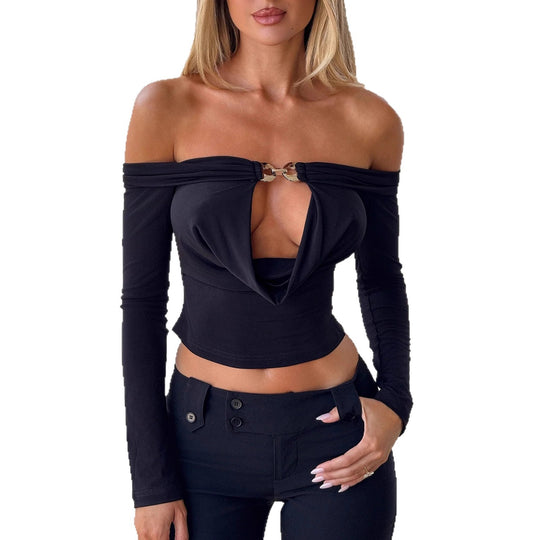 Damen Off-Shoulder Oberteil mit dekorativem Verschluss EB