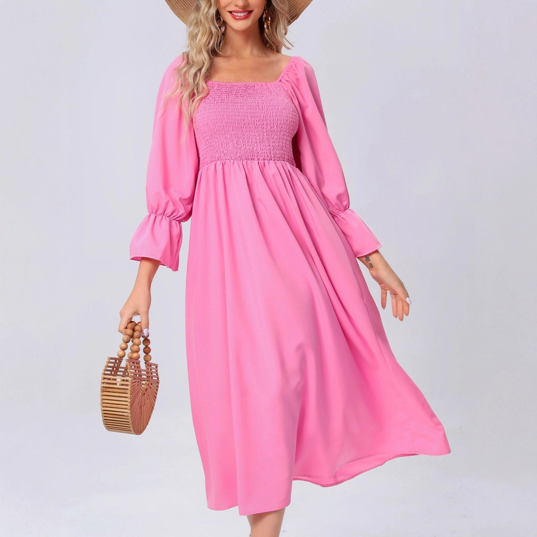 Damen Maxikleid mit elastischem Oberteil und voluminösen Ärmeln EB
