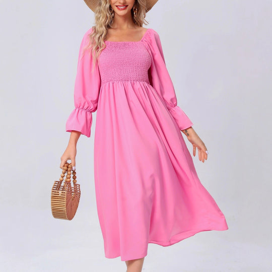 Damen Maxikleid mit elastischem Oberteil und voluminösen Ärmeln EB