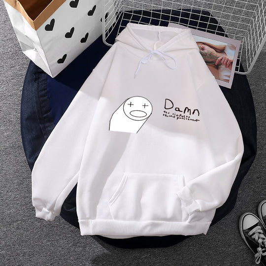 Damen nan Kapuzenpullover mit minimalistischer Grafik, lockerer Oversize-Passform und Kängurutasche EB