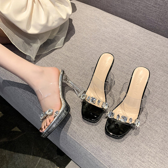 Damen transparente High Heels mit luxuriösem Blockabsatz EB