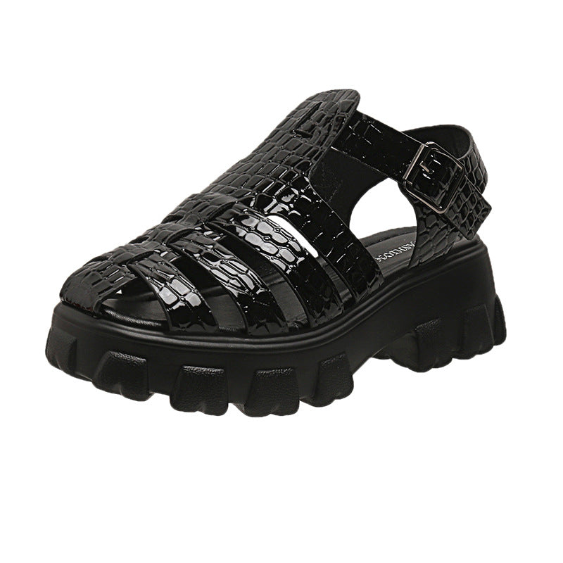 Damen Plateau-Sandalen mit trendigem Riemendesign und stabiler Gummisohle EB