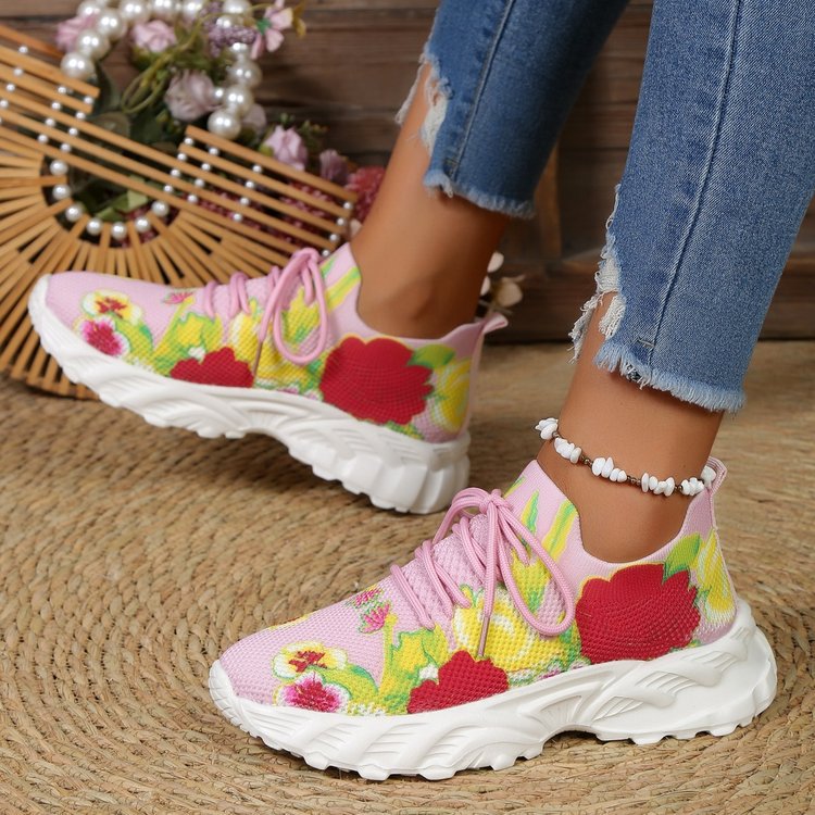 Damen modische Sneakers mit floralem Design und atmungsaktiver Textiloberfläche EB