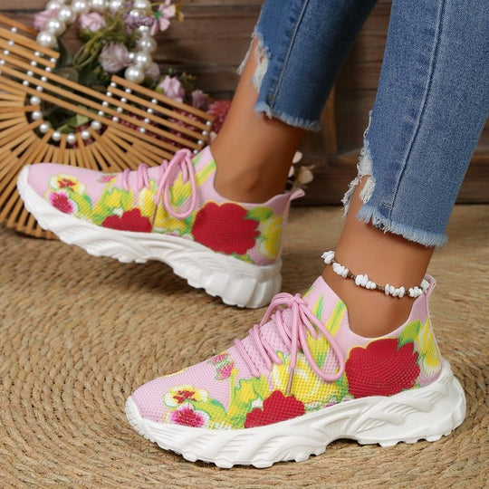 Damen modische Sneakers mit floralem Design und atmungsaktiver Textiloberfläche EB