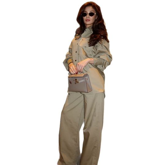 Damen Oversized Hemdblusenanzug mit modischem Schnitt und Druckknöpfen EB