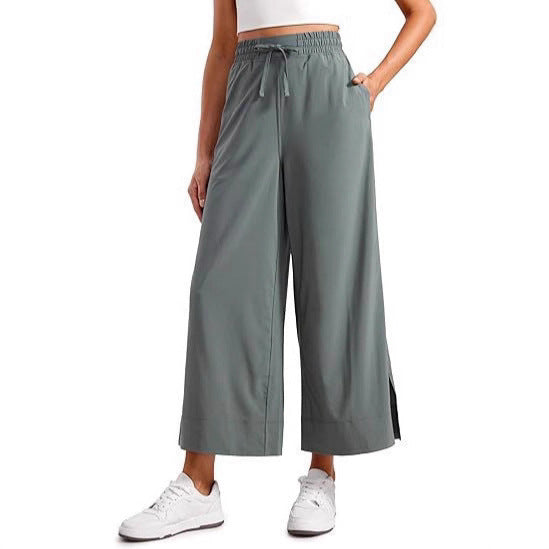 Damen nan weite Culotte-Hose mit elastischem Bund, Tunnelzug und seitlichen Schlitzen EB