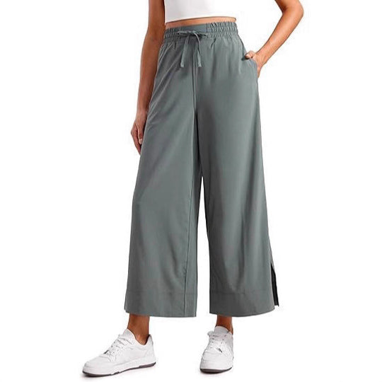 Damen nan weite Culotte-Hose mit elastischem Bund, Tunnelzug und seitlichen Schlitzen EB