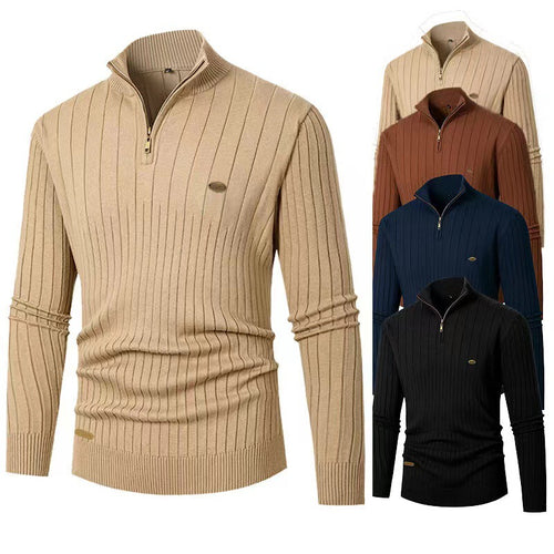 Herren Pullover mit modernem Reißverschluss und Rippenstruktur EB