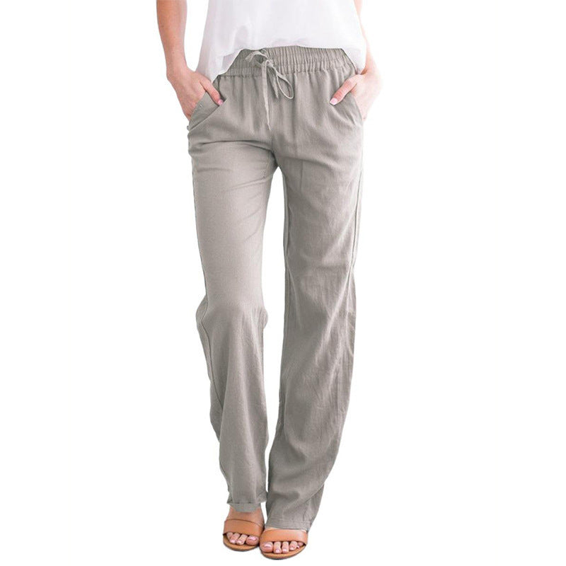 Damen Weite Hose mit elastischem Bund und praktischen Seitentaschen EB
