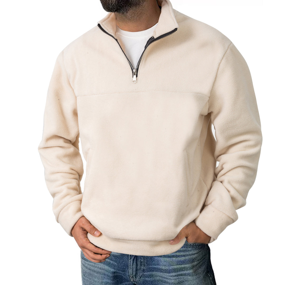 Herren nan Fleece-Halbzip-Pullover mit Stehkragen und Kängurutasche EB