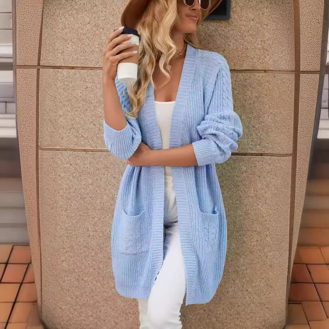 Damen Strickcardigan mit großzügigen Taschen und modernem Zopfmuster EB